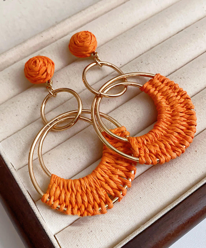 Fashion Orange Sterling Silver Alloy Straw Plaited Article Drop Earrings AB1084 Genistyle Shop