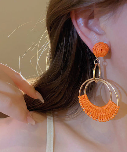 Fashion Orange Sterling Silver Alloy Straw Plaited Article Drop Earrings AB1084 Genistyle Shop