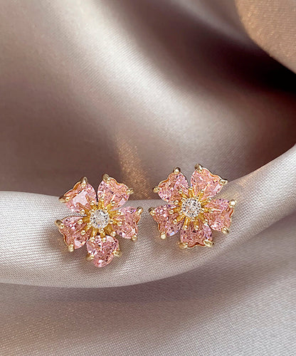 Fashion Pink Copper Alloy Zircon Floral Stud Earrings WH029 JEW-EAR241116