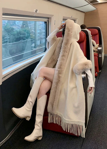 Fashion Pink Fur Collar Tassel Hooded Woolen Coat Fall WO041 HS-NCT241109