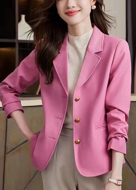 Fashion Pink Notched Metal Buttons Jackets Spring YJ033 ABC