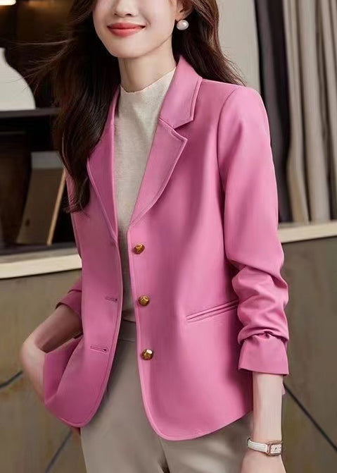 Fashion Pink Notched Metal Buttons Jackets Spring YJ033 ABC