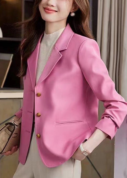 Fashion Pink Notched Metal Buttons Jackets Spring YJ033 ABC