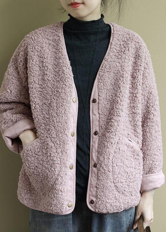 Fashion Pink Pockets Button Casual Fall Winter Thick Coats Long sleeve QS043 WT-WG-DJK210914