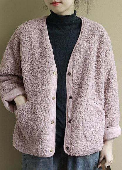 Fashion Pink Pockets Button Casual Fall Winter Thick Coats Long sleeve QS043 WT-WG-DJK210914