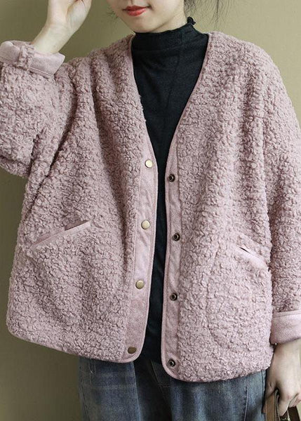 Fashion Pink Pockets Button Casual Fall Winter Thick Coats Long sleeve QS043 WT-WG-DJK210914