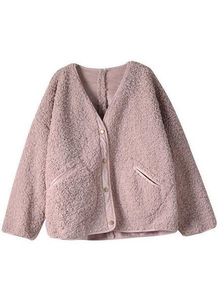 Fashion Pink Pockets Button Casual Fall Winter Thick Coats Long sleeve QS043 WT-WG-DJK210914
