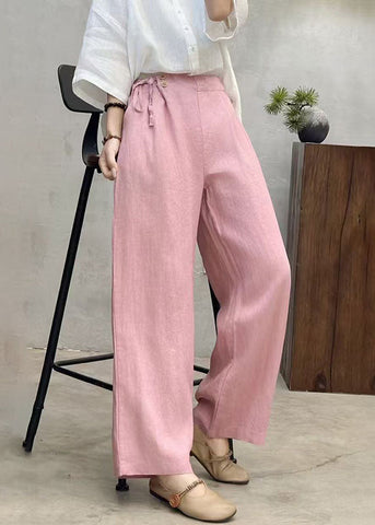 Fashion Pink Pants Linen Waist Summer Side Tie FashionChic