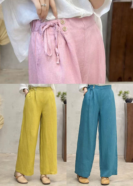 Fashion Pink Pants Linen Waist Summer Side Tie FashionChic