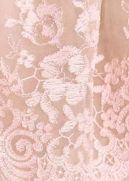 Top Ruffled Neck Summer Embroidered Slash Fashion Pink Tulle FashionChic