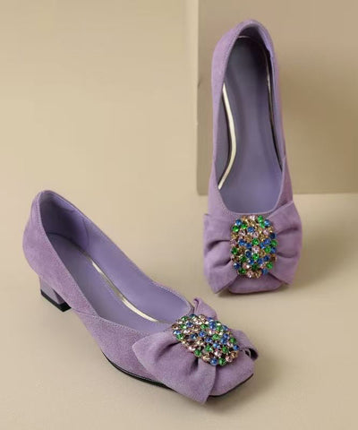 Fashion Purple Bow Zircon Splicing Chunky High Heels YC020 ABC