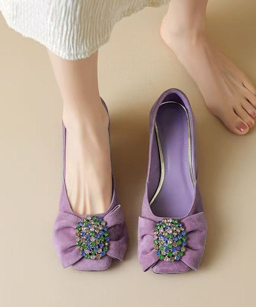 Fashion Purple Bow Zircon Splicing Chunky High Heels YC020 ABC