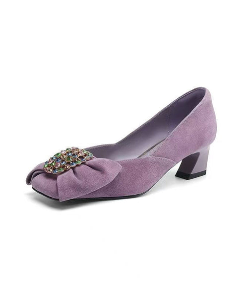 Fashion Purple Bow Zircon Splicing Chunky High Heels YC020 ABC