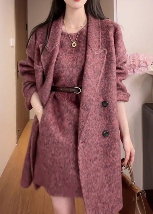 Fashion Purple Coat And Dress Woolen 2 Piece Outfit Winter RF015 ABC