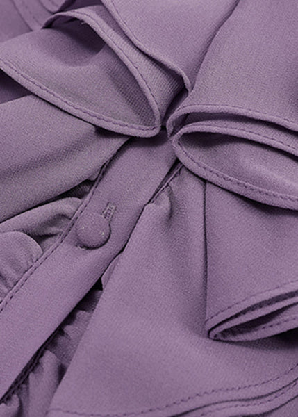 Shirt Purple Bracelet Ruffled Sleeve Fashion Chiffon Solid FashionChic
