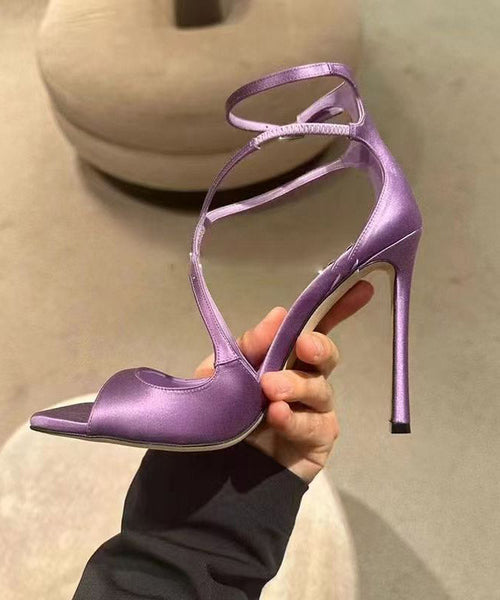 Sandals Purple Toe Fashion Satin Stiletto Peep Splicing FashionChic