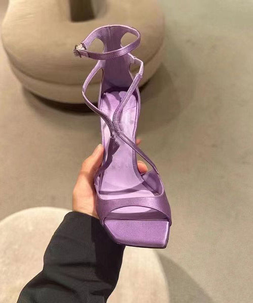 Sandals Purple Toe Fashion Satin Stiletto Peep Splicing FashionChic