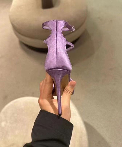 Sandals Purple Toe Fashion Satin Stiletto Peep Splicing FashionChic