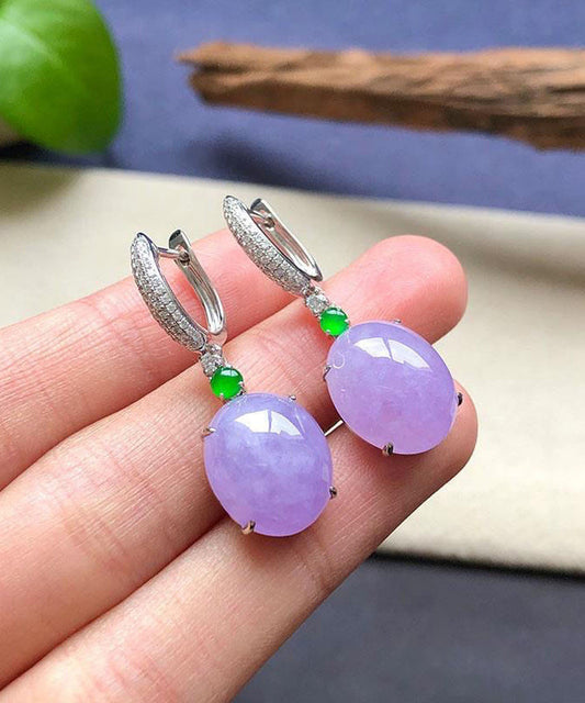 Fashion Purple Sterling Silver Inlaid Zircon Jade Drop Earrings AC1034 Genistyle Shop