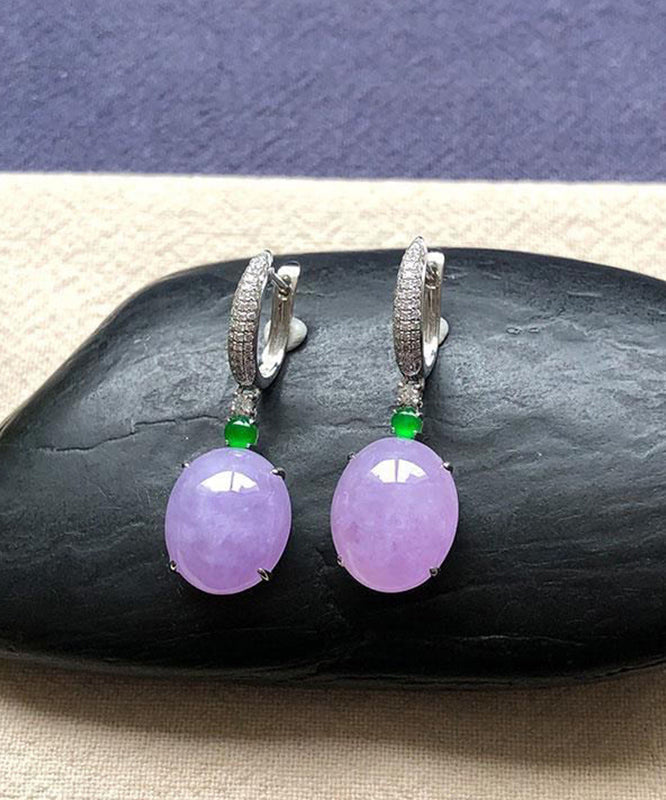 Fashion Purple Sterling Silver Inlaid Zircon Jade Drop Earrings AC1034 Genistyle Shop