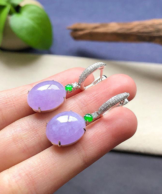 Fashion Purple Sterling Silver Inlaid Zircon Jade Drop Earrings AC1034 Genistyle Shop