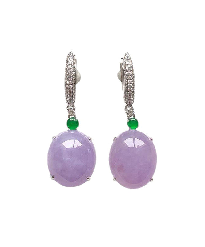 Fashion Purple Sterling Silver Inlaid Zircon Jade Drop Earrings AC1034 Genistyle Shop