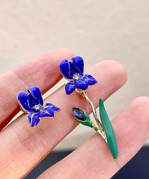 Fashion Purple Sterling Silver Overgild Asymmetric Floral Drop Earrings II021 JEW-EAR240825