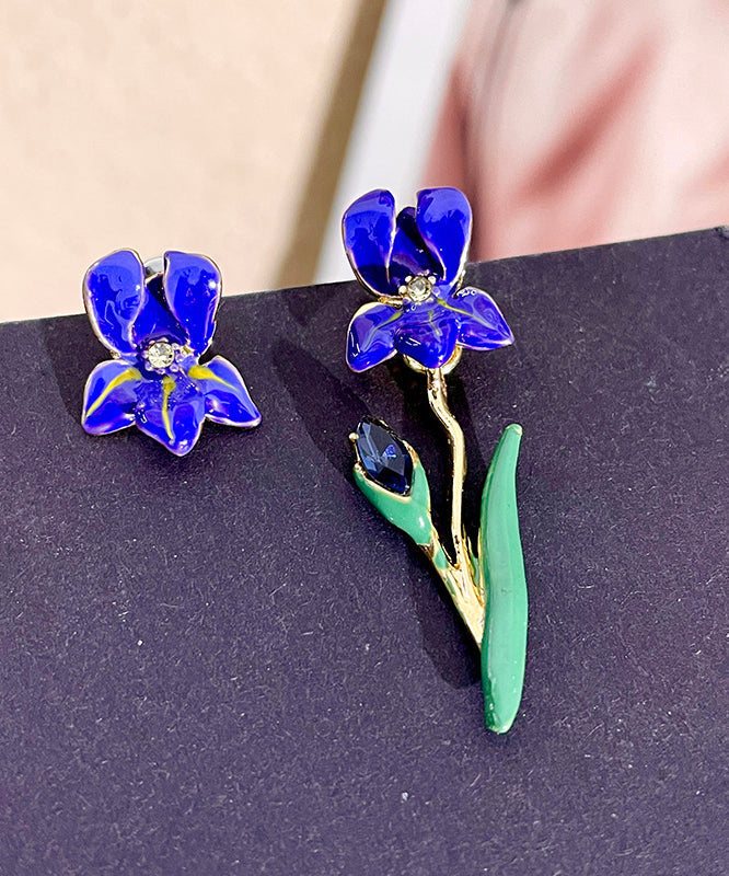 Fashion Purple Sterling Silver Overgild Asymmetric Floral Drop Earrings II021 JEW-EAR240825