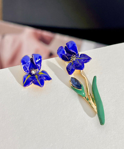 Fashion Purple Sterling Silver Overgild Asymmetric Floral Drop Earrings II021 JEW-EAR240825