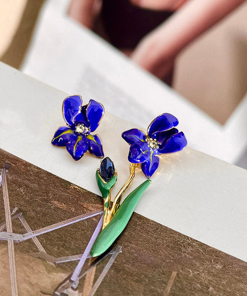 Fashion Purple Sterling Silver Overgild Asymmetric Floral Drop Earrings II021 JEW-EAR240825