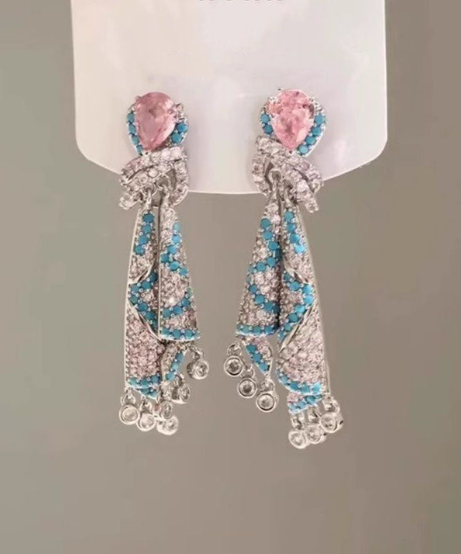 Fashion Tassel Earrings Silk Alloy Drop Zircon Rainbow FashionChic