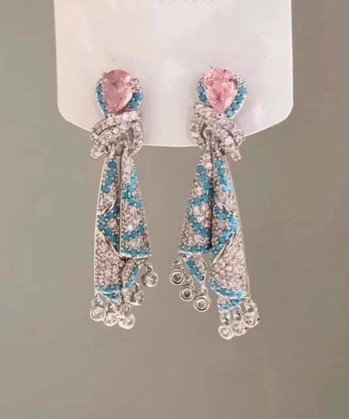 Fashion Tassel Earrings Silk Alloy Drop Zircon Rainbow FashionChic