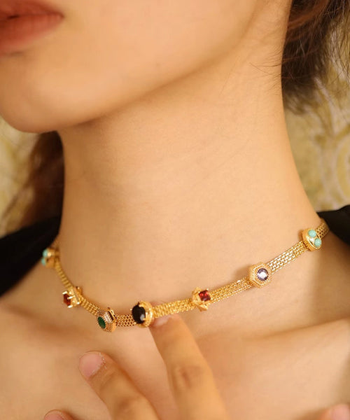 Fashion Rainbow Alloy Zircon Turquoise Gem Stone Princess Necklace WP018 JEW-NLC241112