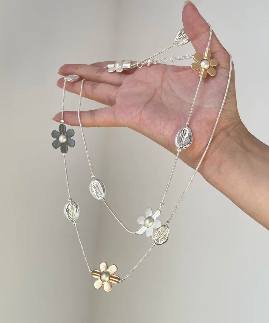 Gratuated Fashion Bead Rainbow Alloy Floral Necklace Metal Zircon FashionChic