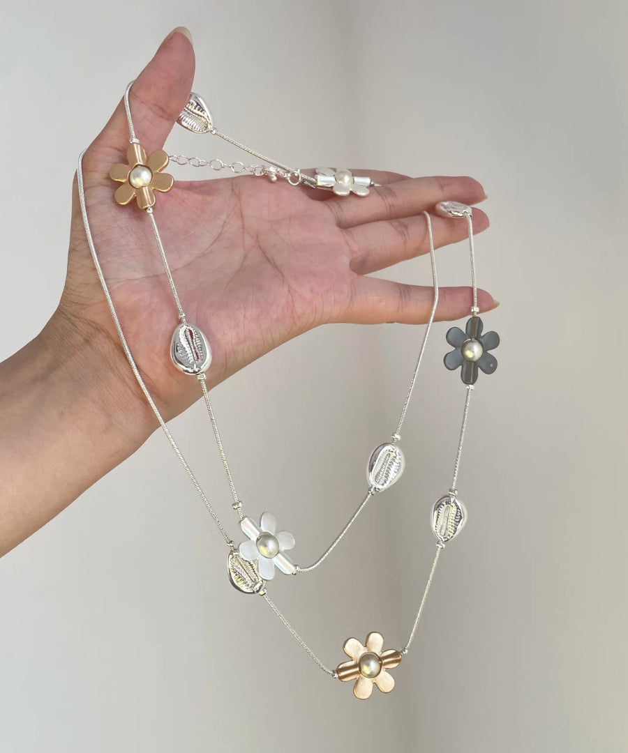 Gratuated Fashion Bead Rainbow Alloy Floral Necklace Metal Zircon FashionChic
