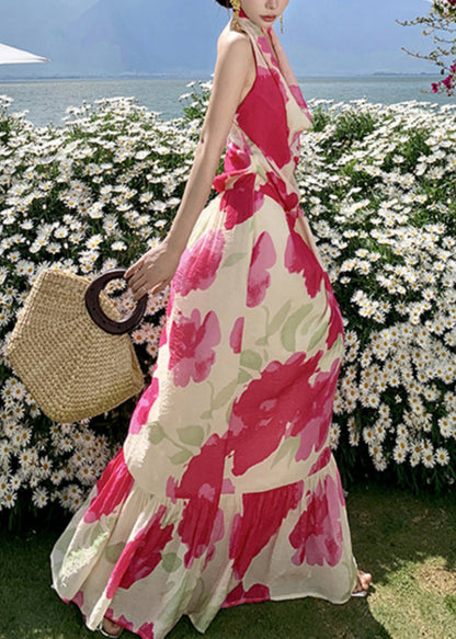 Fashion Dresses Bow Backless Red Long Summer Vacation FashionChic