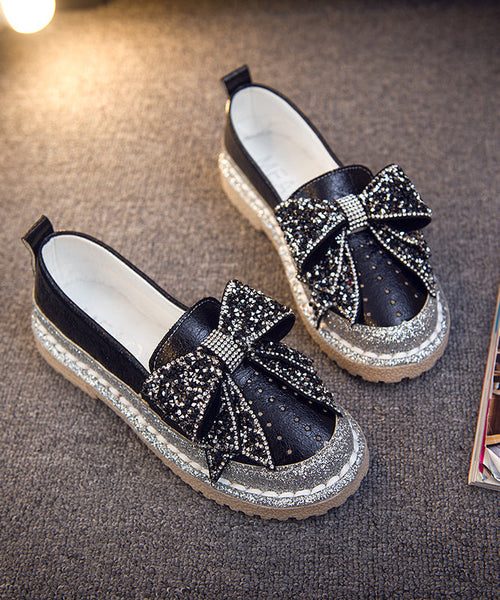 Zircon Splicing Red Penny Bow Fashion Loafers FashionChic