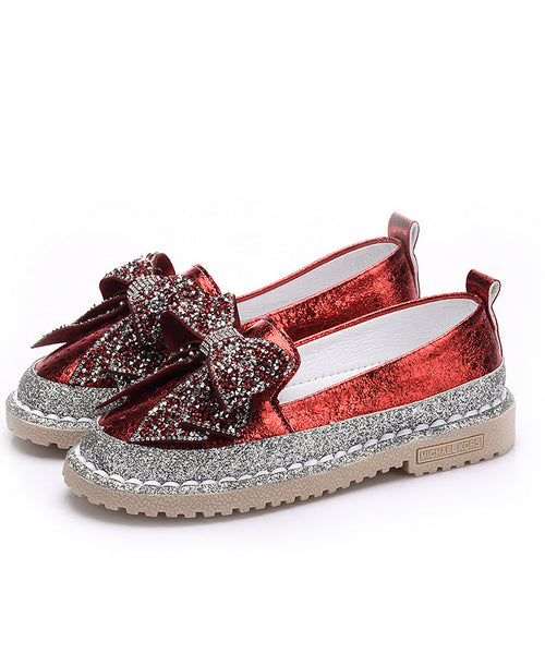 Zircon Splicing Red Penny Bow Fashion Loafers FashionChic