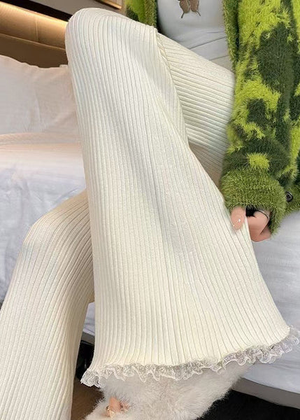 Fashion Red Drawstring Lace Patchwork Knit Flared Trousers Spring TN028 ABC