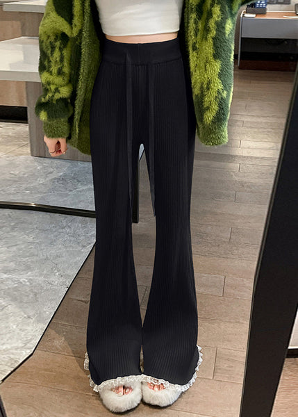 Fashion Red Drawstring Lace Patchwork Knit Flared Trousers Spring TN028 ABC