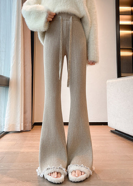 Fashion Red Drawstring Lace Patchwork Knit Flared Trousers Spring TN028 ABC