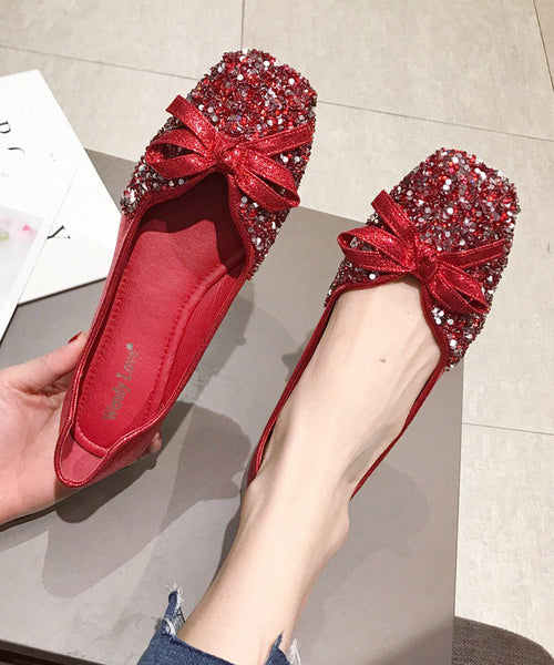 Loafers Splicing Sequins Faux Red Fashion Penny Bow Leather FashionChic