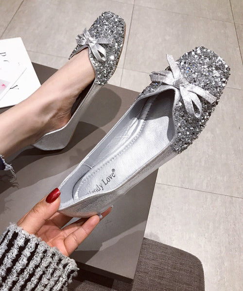 Loafers Splicing Sequins Faux Red Fashion Penny Bow Leather FashionChic