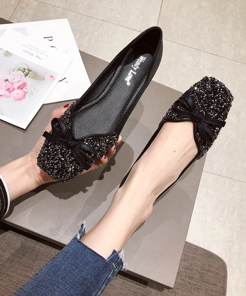 Loafers Splicing Sequins Faux Red Fashion Penny Bow Leather FashionChic