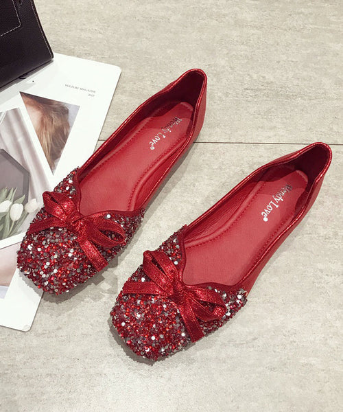 Loafers Splicing Sequins Faux Red Fashion Penny Bow Leather FashionChic