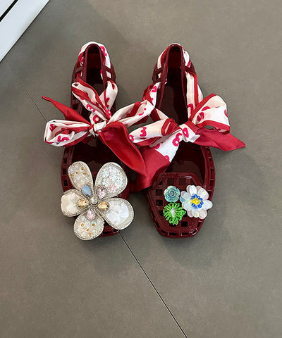 Red Flower Flats Square Out Shoes Fashion Toe Hollow FashionChic