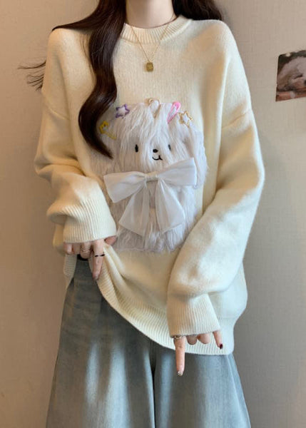 Fashion Red O Neck Dogs Loose Knit Sweaters Spring TN032 ABC