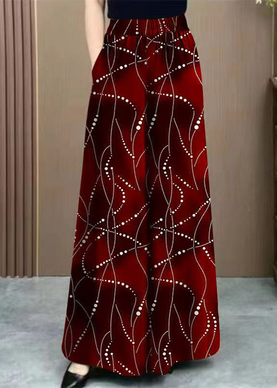 Draping Wide Pants Red Print Silk Ice Waist Fashion Leg High FashionChic