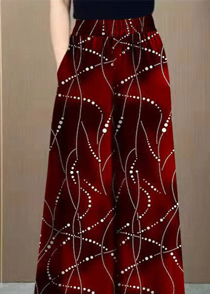 Draping Wide Pants Red Print Silk Ice Waist Fashion Leg High FashionChic