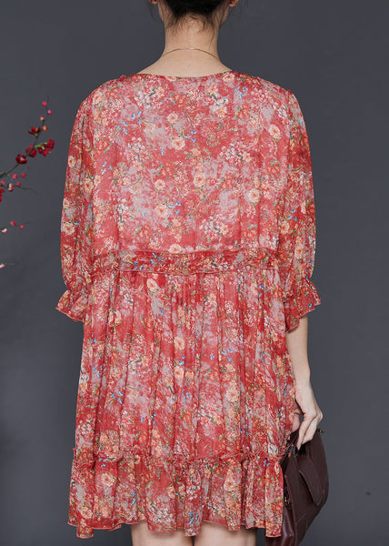 Fashion Red Ruffled Print Chiffon Mini Dress Summer SD1091 Ada Fashion